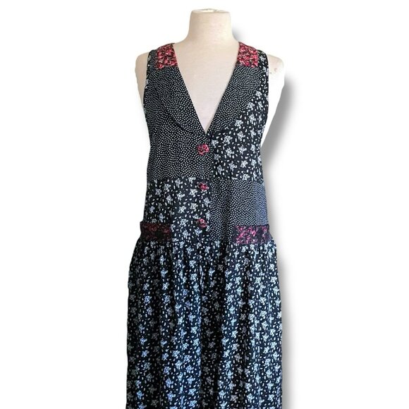 Vintage 90s Pellini Jumpsuit Sz Medium Black Floral Polka Dot Wide Leg Romper - Picture 2 of 10